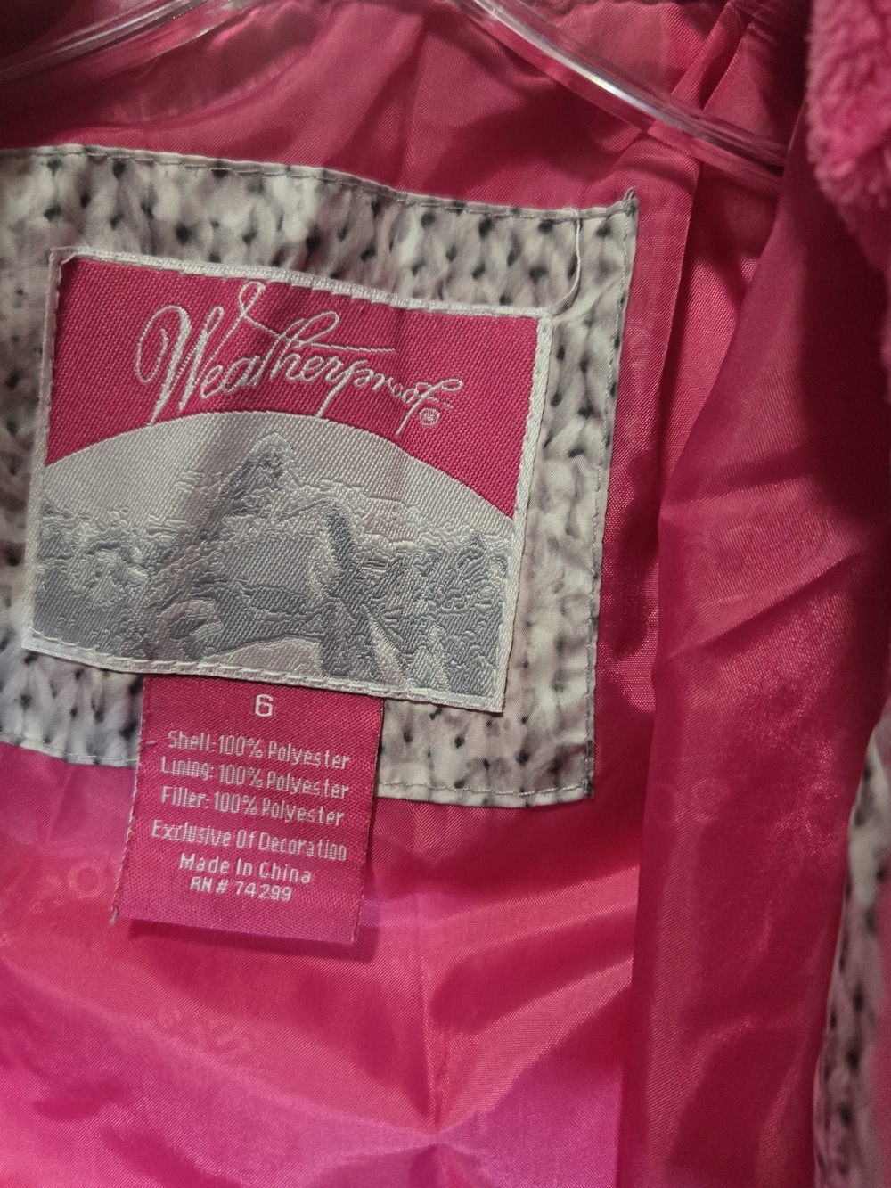 Weatherproof Girls Gray White Pattern Puffer Jacket Pink Lining Size 6 Kids - Picture 2 of 4